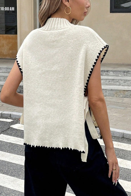 Contrast Sleeveless Tie-up Sweater