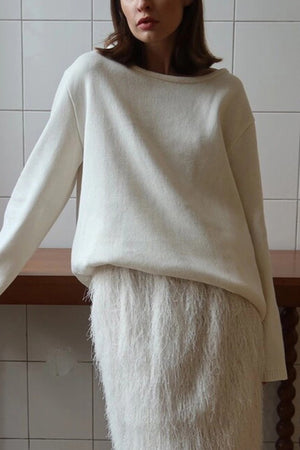 Crew Neck Backless Cotton Sweater