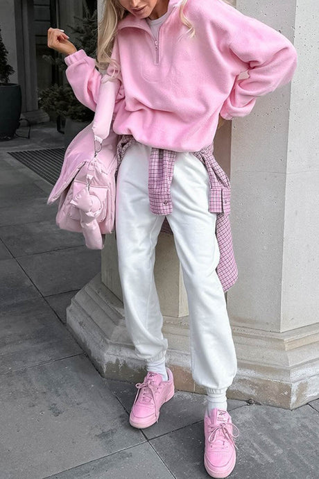 Polar Fleece Lapel Zip-up Sweatshirt