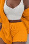 Plush Open-Front Hoodie Vest Three Piece Shorts Set