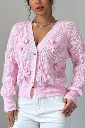 Bow Lantern Sleeve Button-down Cardigan