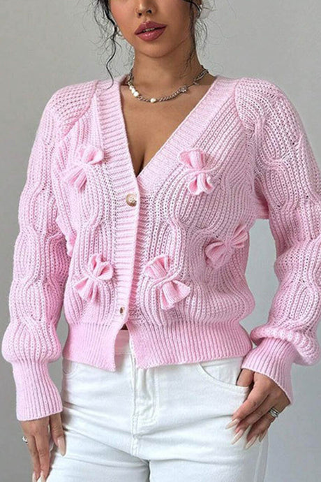 Bow Lantern Sleeve Button-down Cardigan