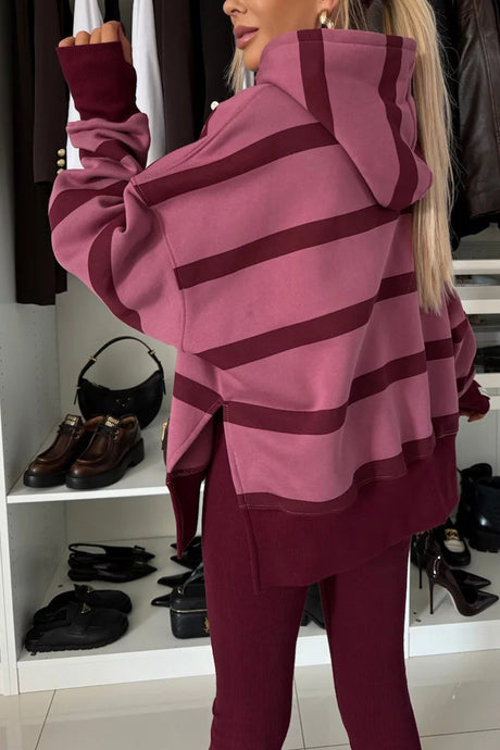 Printed Slit Hem Hoodie Leeging Set