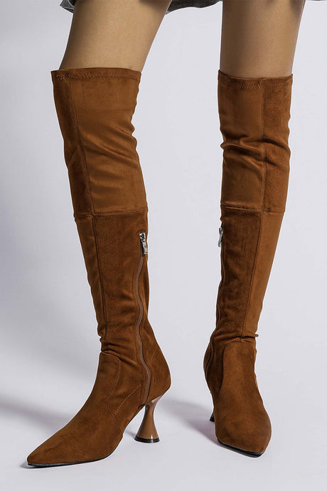 Suede Pointed Toe Patchwork Stretchy Over the Knee Boots
