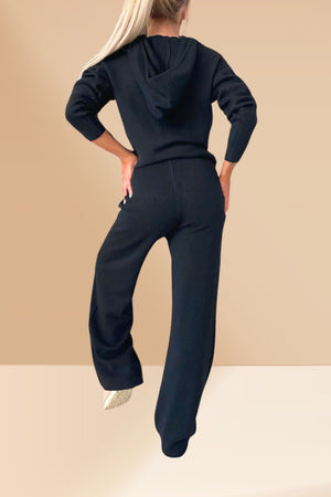 Solid Color Hooded Sweatshirt Wide-leg Outfit Set