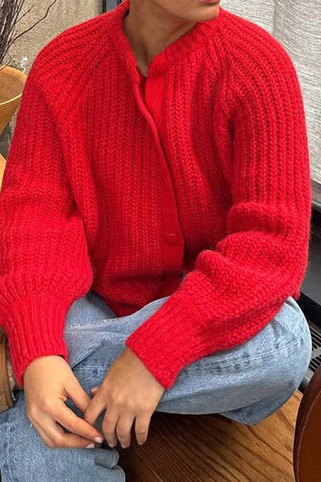 Solid Color Lantern Sleeve Short Cardigan