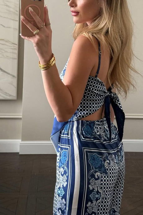 Printed Tie-back Cami Long Pants Set