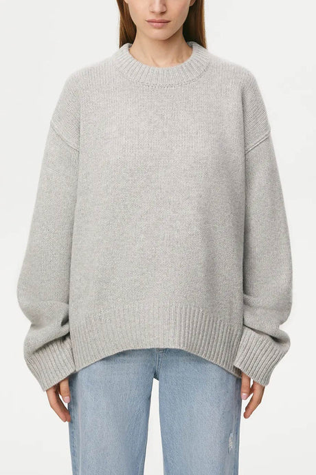 Round Neck Solid Color Pullover Sweater