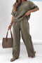 Arolora Floral embroidery Solid Color Shirt Two-piece Set