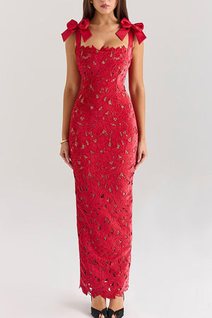 Arolora Bow Straps Hollow Out Maxi Dress