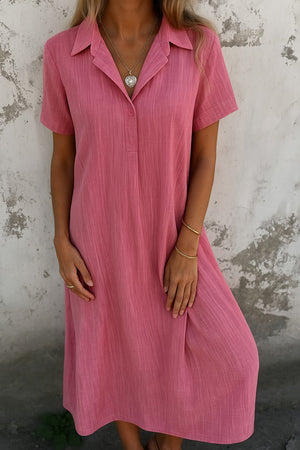 Arolora V-Neck Solid Color Short-Sleeve Shirt Dress