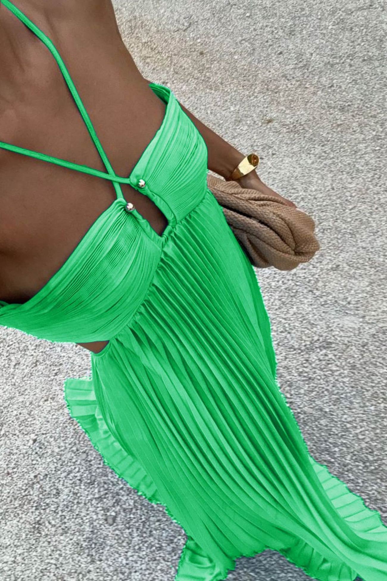 Arolora Halterneck Cutout Pleated Maxi Dress