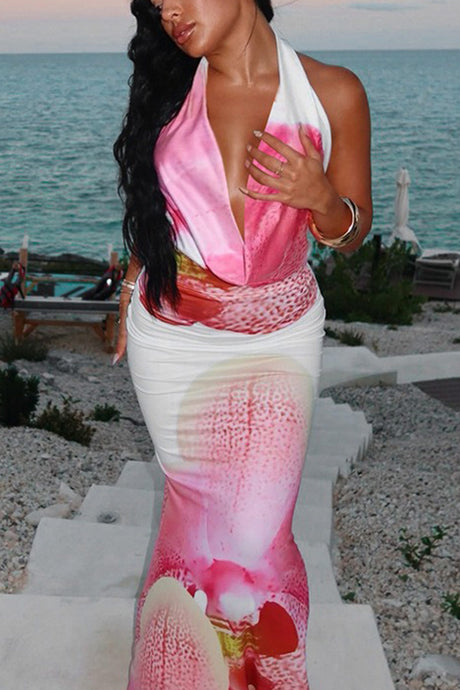 Arolora Floral Cowl Neck Pack Hip Dress