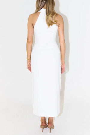 Arolora Lapel Sleeveless Single-breasted Midi Dress
