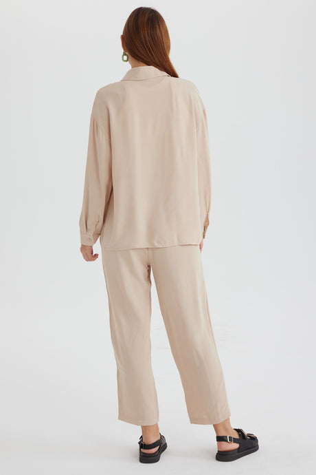 Long Sleeve Solid Color Shirt Long Pants Set