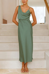 Arolora Satin Cowl-Neck Cami Dress