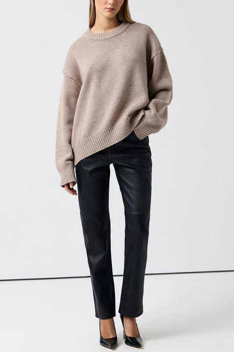 Round Neck Solid Color Pullover Sweater
