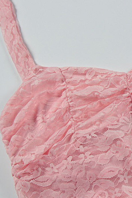 Halterneck Lace Patchwork Ruched Dress