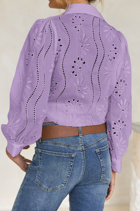 Hollow Out Puff Sleeve Blouse