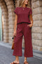Solid Color Lattice Texture T-shirt Pants Set