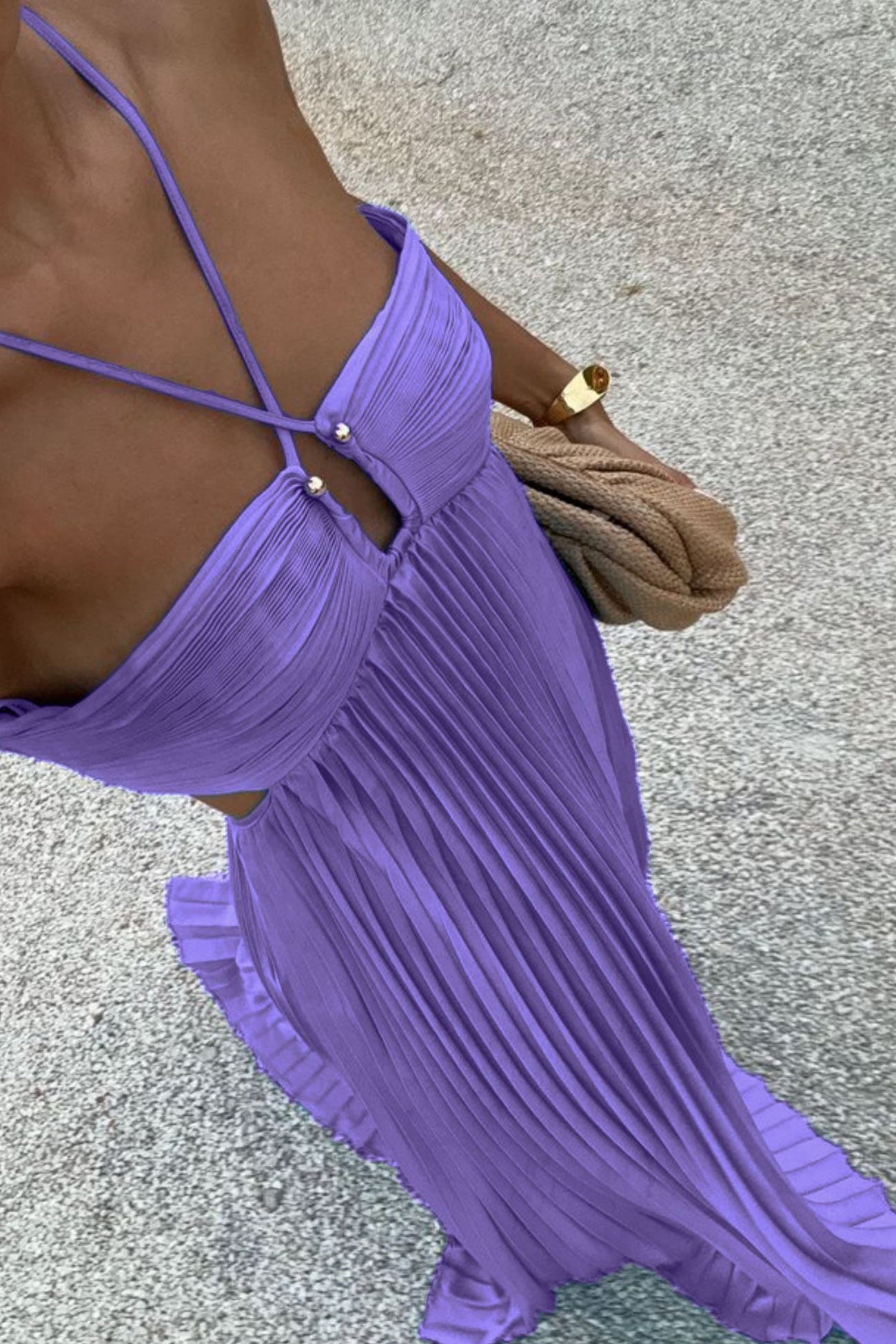 Arolora Halterneck Cutout Pleated Maxi Dress