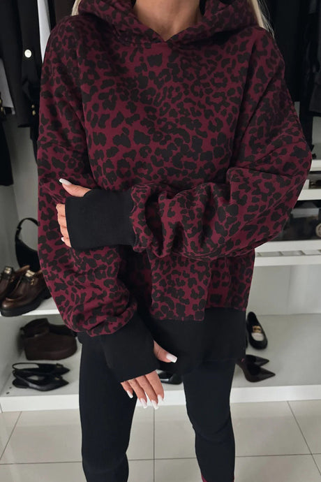 Printed Slit Hem Hoodie Leeging Set