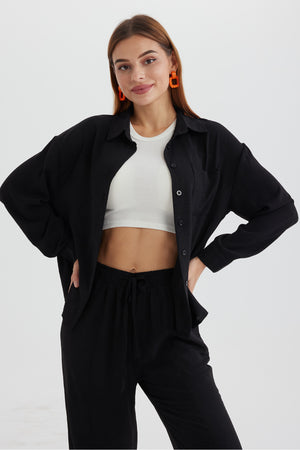 Long Sleeve Solid Color Shirt Long Pants Set