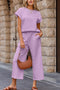 Solid Color Lattice Texture T-shirt Pants Set