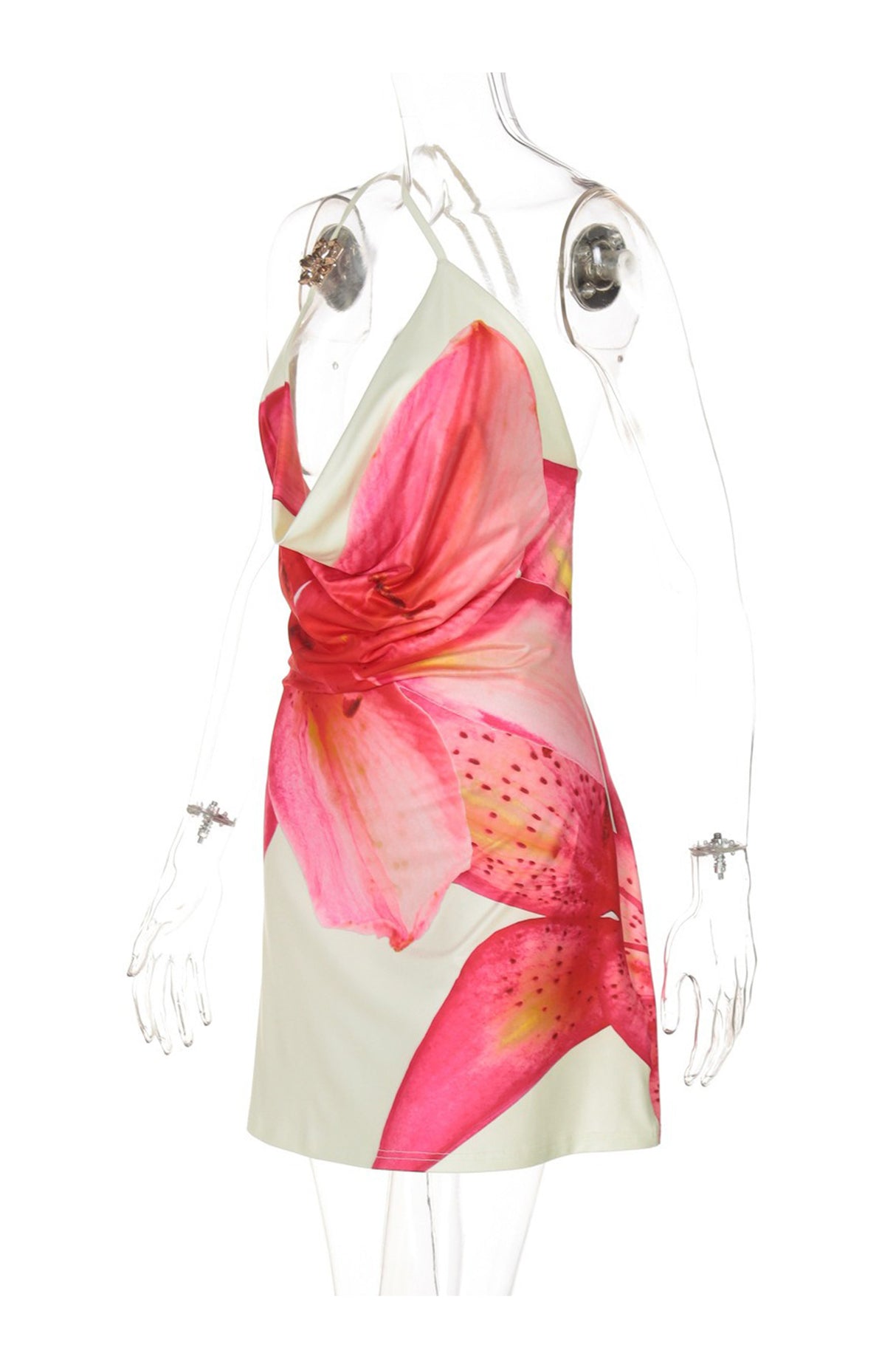 Arolora Floral Cowl Neck One-shoulder Mini Dress