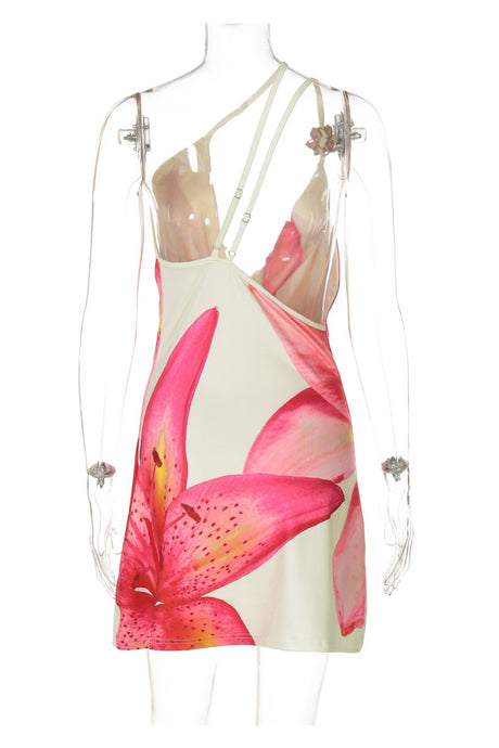 Arolora Floral Cowl Neck One-shoulder Mini Dress