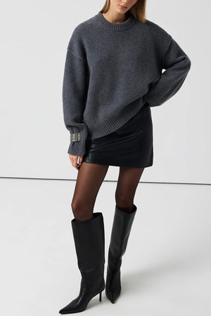 Round Neck Solid Color Pullover Sweater
