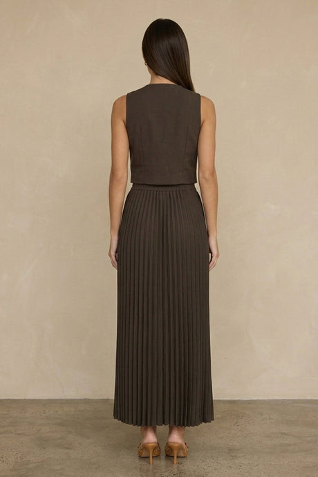 3D Floral Vest Pleated Maxi Skirt Set