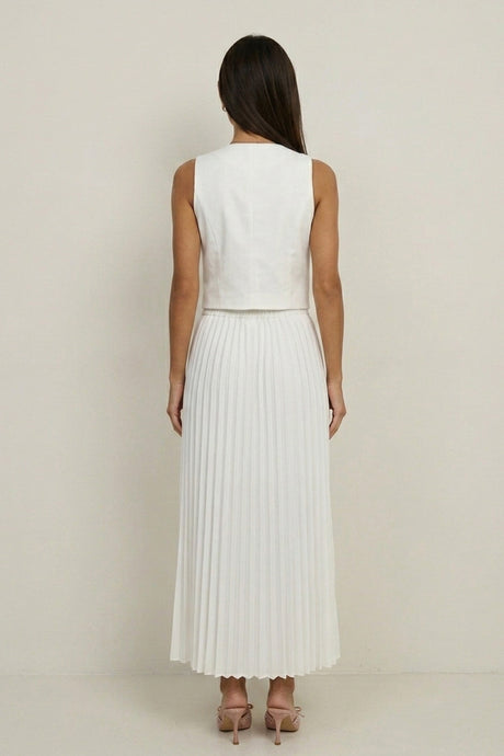 3D Floral Vest Pleated Maxi Skirt Set