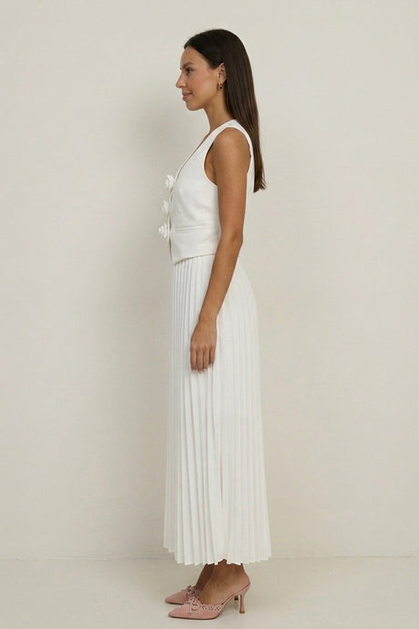 3D Floral Vest Pleated Maxi Skirt Set