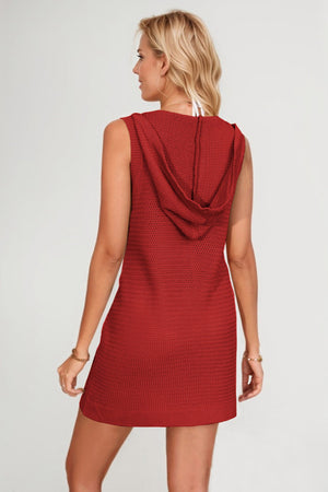 V Neck Button-down Hooded Tank Dress