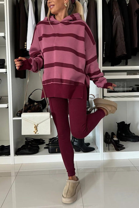 Printed Slit Hem Hoodie Leeging Set