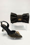 Pointed Rhinestone High Heels With Bow Hand Bag