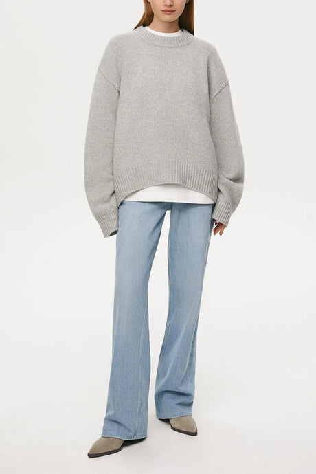 Round Neck Solid Color Pullover Sweater