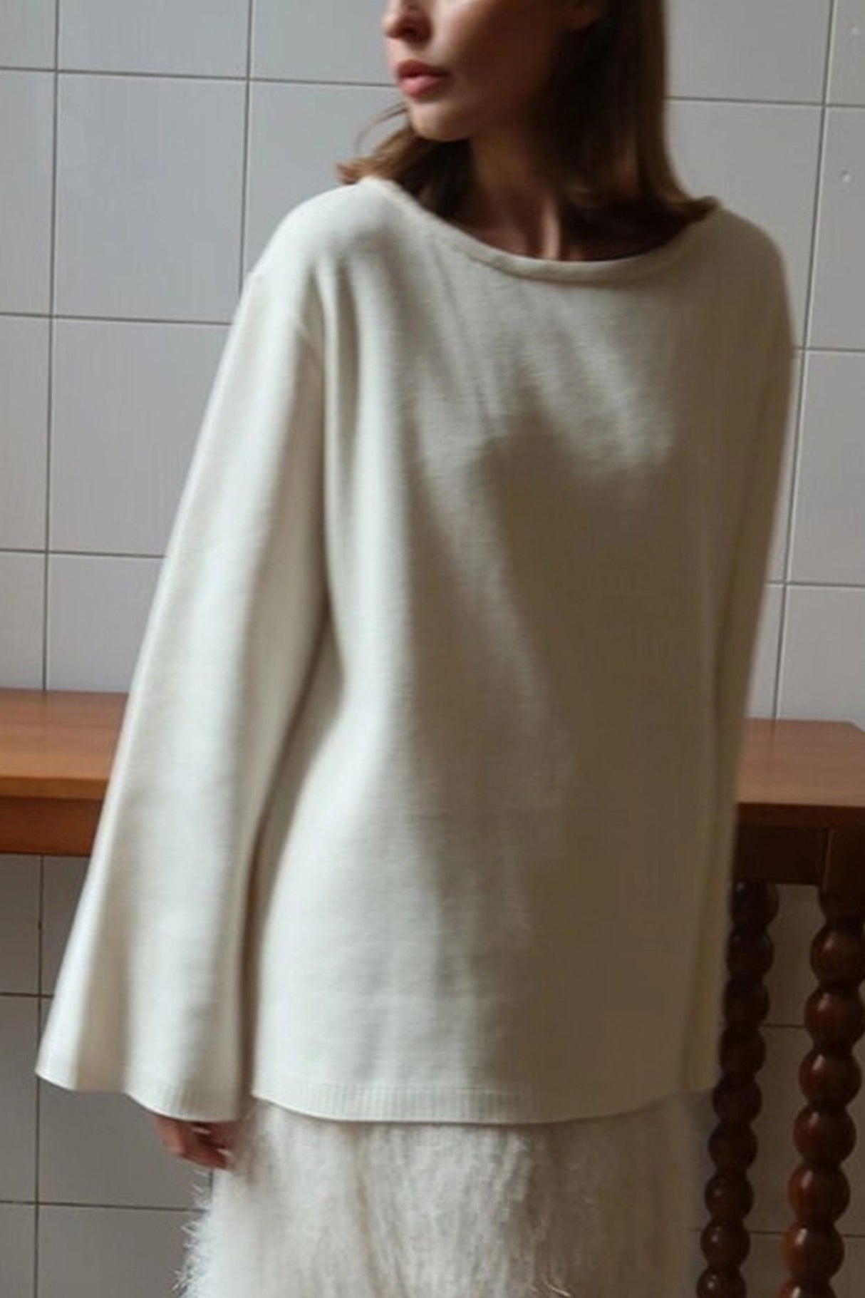 Crew Neck Backless Cotton Sweater