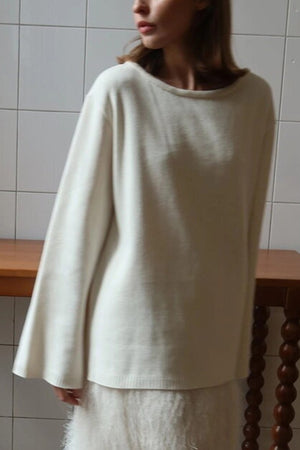 Crew Neck Backless Cotton Sweater