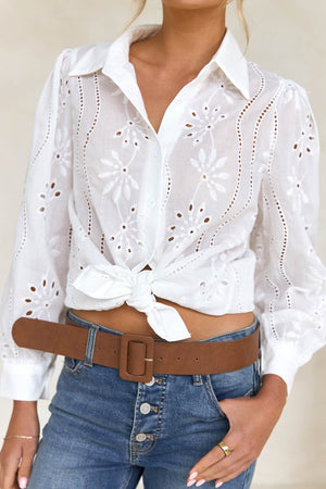Hollow Out Puff Sleeve Blouse
