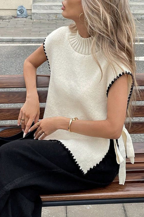 Contrast Sleeveless Tie-up Sweater