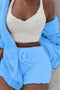 Plush Open-Front Hoodie Vest Three Piece Shorts Set