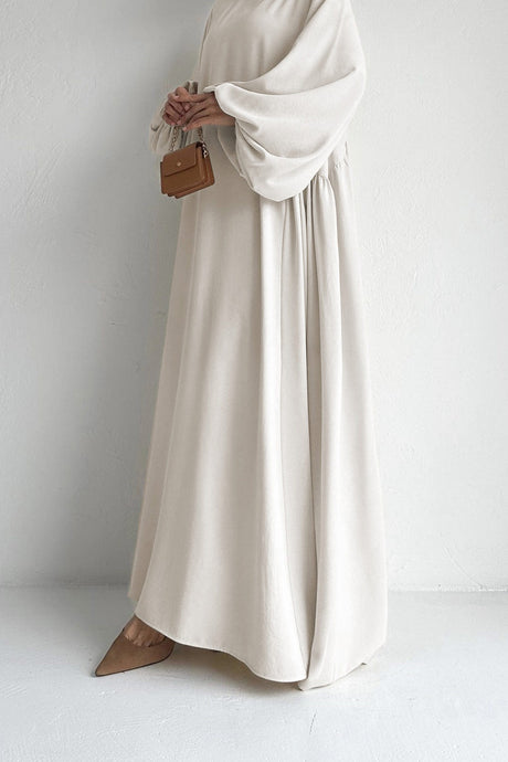 Puff Sleeve Solid Color Maxi Dress