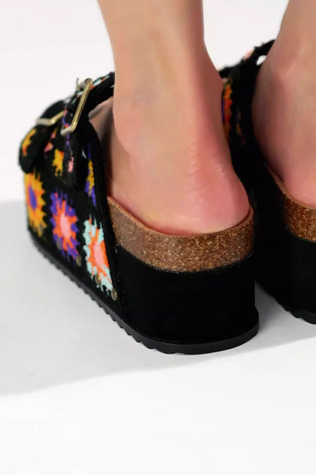 Boho Floral Embroidery Platform Sandals