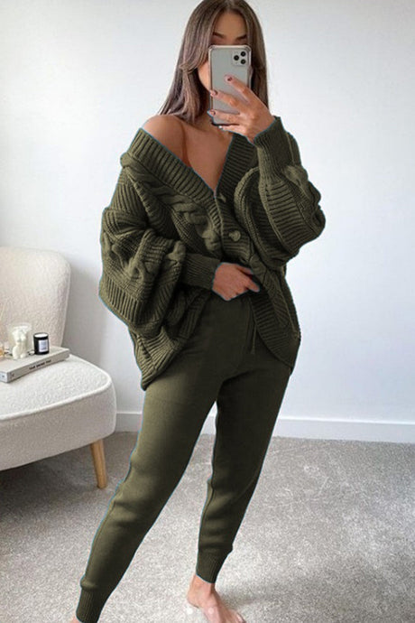 Cable Knit Cardigan Pencil Pants Set