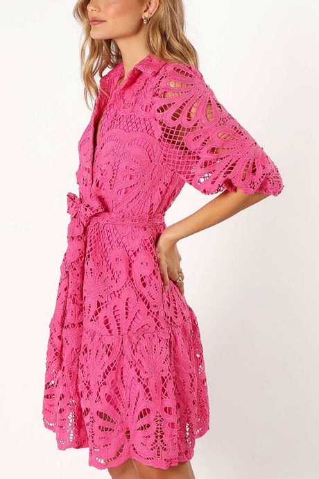 Lace Half Sleeve Tie-up Mini Dress