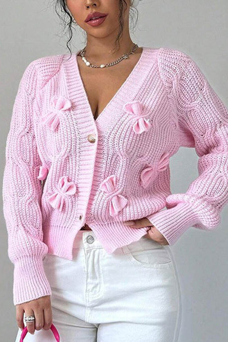 Bow Lantern Sleeve Button-down Cardigan