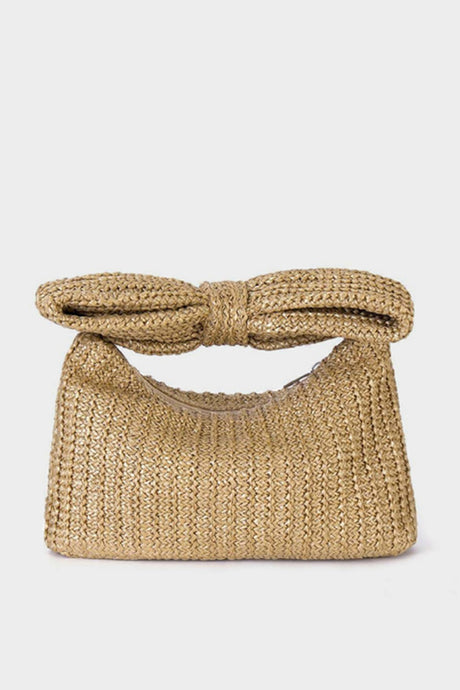 Arolora Bow Hand Made Straw Woven Clutch