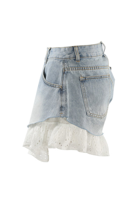 Arolora Lace Patchwork Denim Shorts